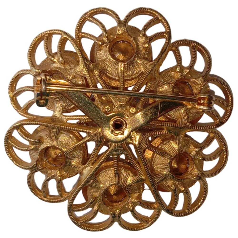 Vintage Watermelon Rivoli Flower Pin Brooch - Picture 2 of 7